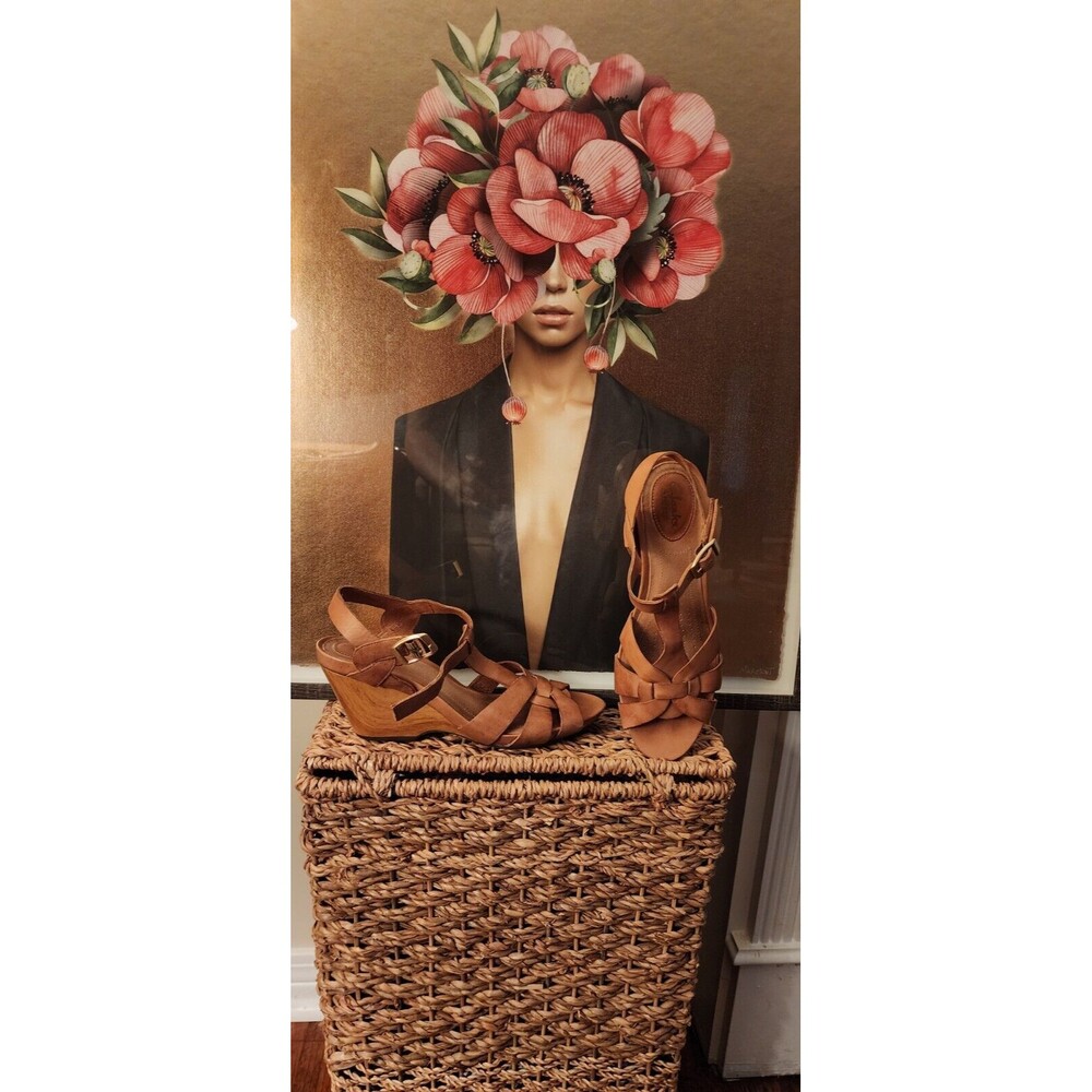 Clarks Popple Jive Shoes Size 7.5 Wooden Wedge Heels Tan Brown pre-owned